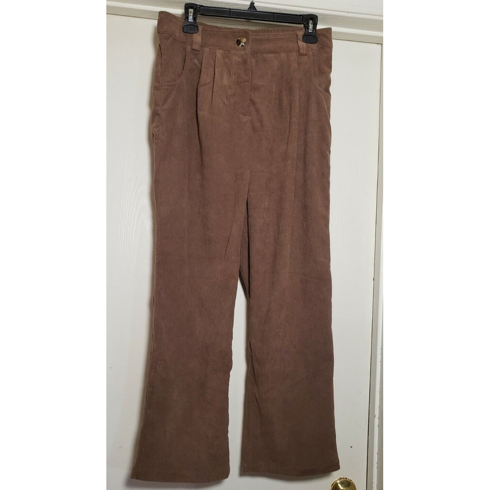 Women's Halara Pleated Corduroy Pants Size Medium Cocoa Brown Stretch Waist - Picture 5 of 9